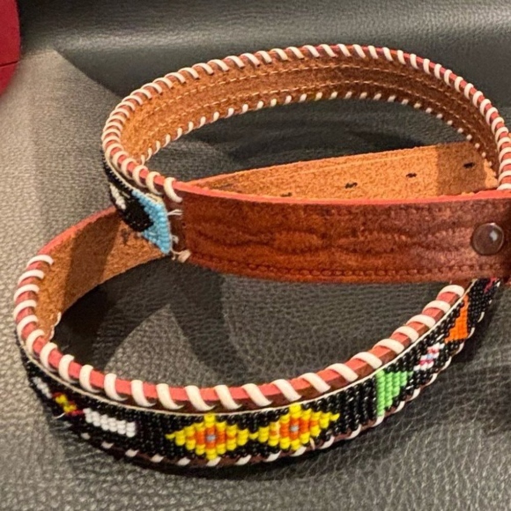 Handmade Beaded Leather Belt - Multicolor